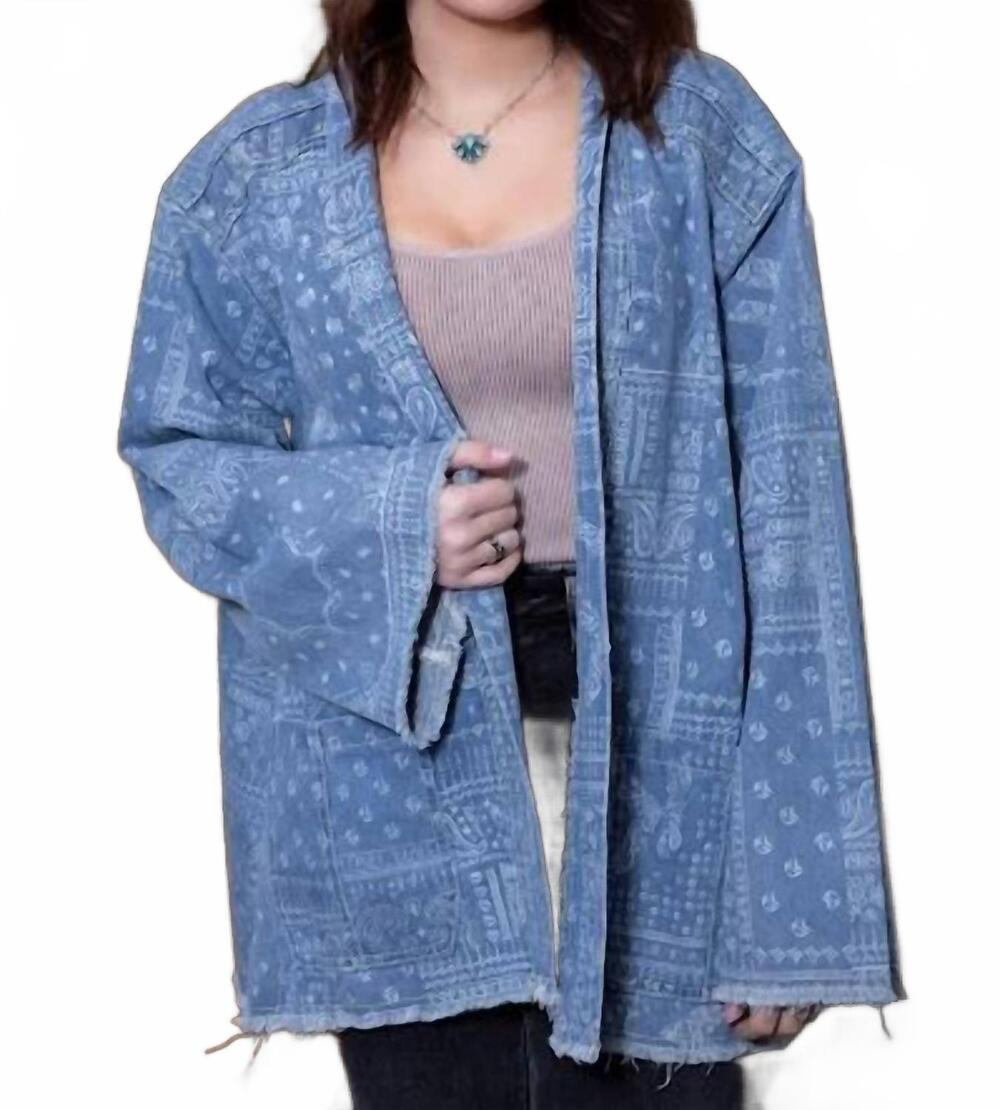 NEW POL oversized denim paisley print jacket in blue